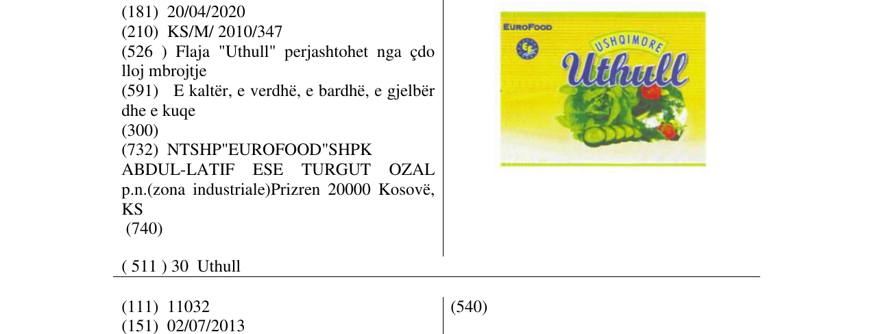 Zëri i markës Uthull-USHQIMORE në buletin