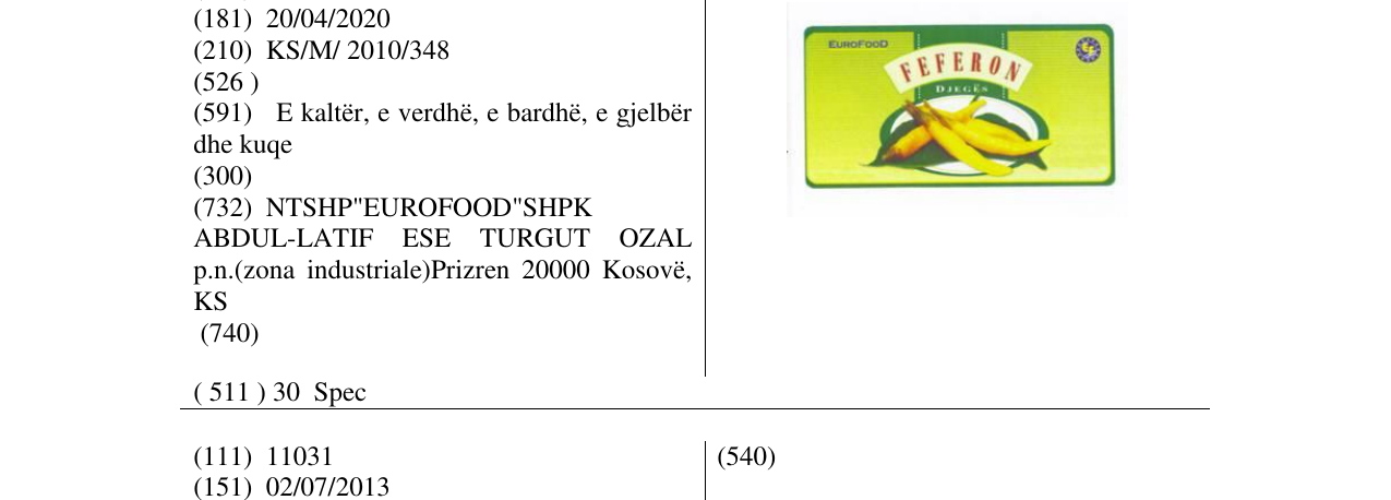 Zëri i markës FEFERON në buletin