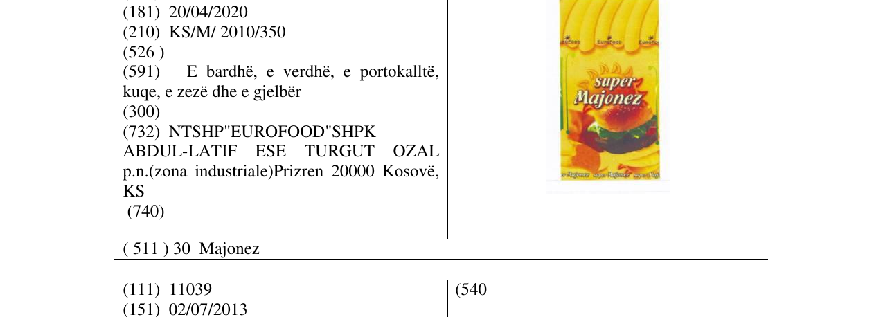 Zëri i markës super Majonez në buletin