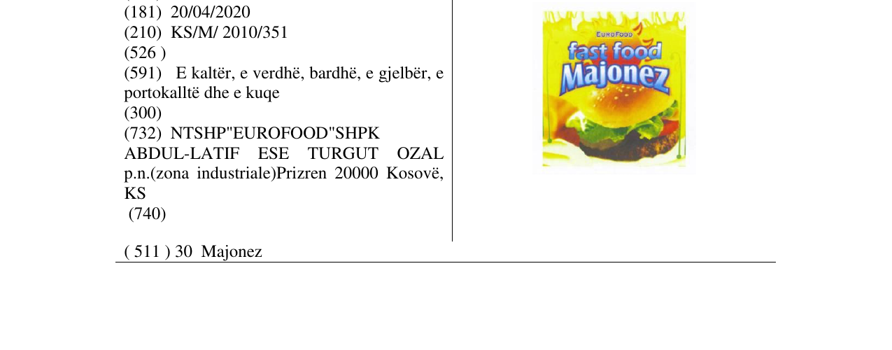 Zëri i markës fast food Majonez në buletin