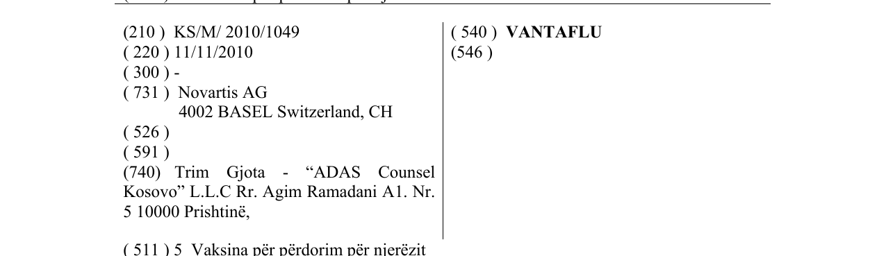 Zëri i markës VANTAFLU në buletin