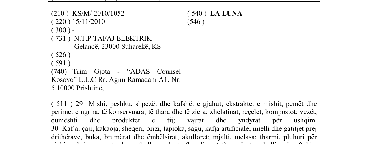 Zëri i markës LA LUNA në buletin