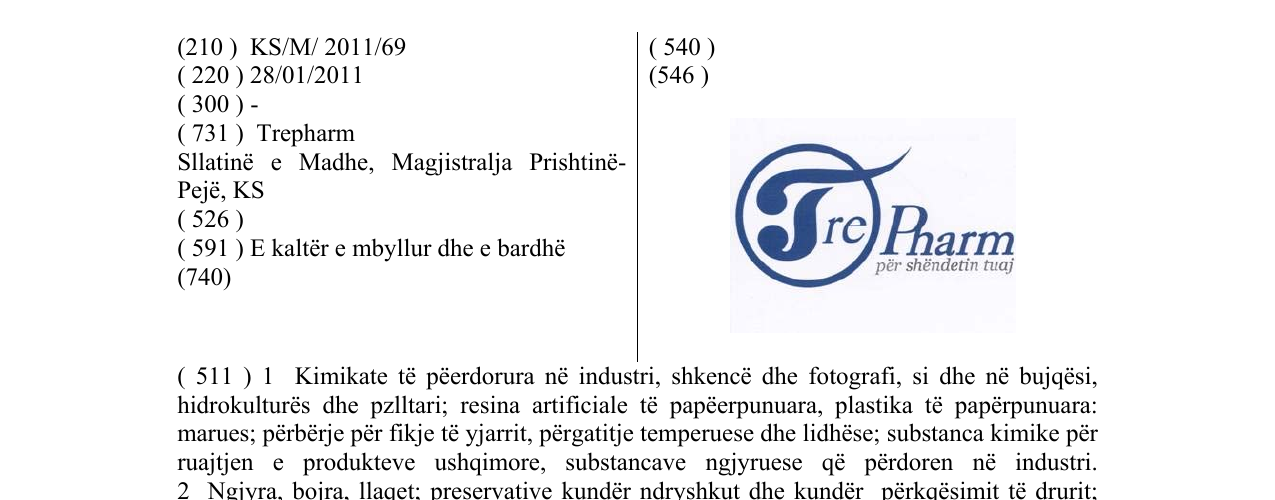 Zëri i markës Tre Pharm në buletin