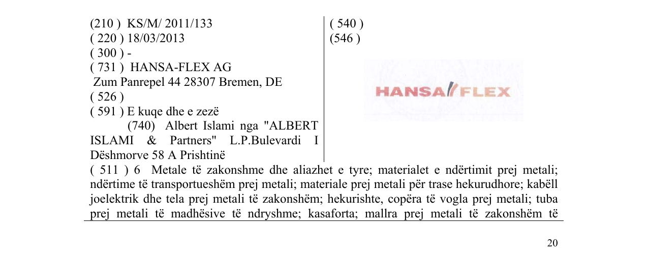 Η εγγραφή του σήματος HANSA FLEX στο δελτίο
