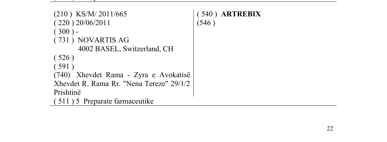 Zëri i markës ARTREBIX në buletin