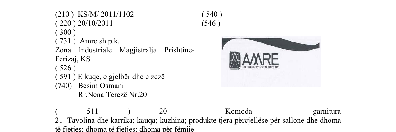 Zëri i markës AMRE THE MASTERS OF FURNITURE në buletin