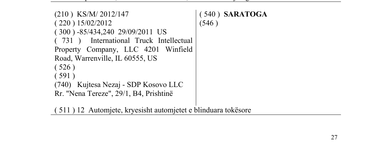 Zëri i markës SARATOGA në buletin