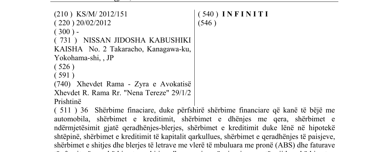 Zëri i markës I N F I N I T I në buletin