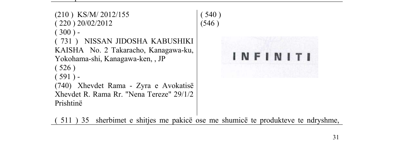 Zëri i markës I N F IN I T I në buletin