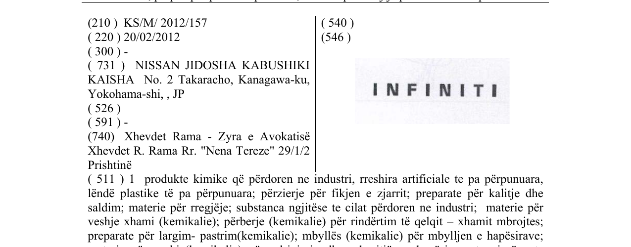 Η εγγραφή του σήματος I N F I N I T I στο δελτίο