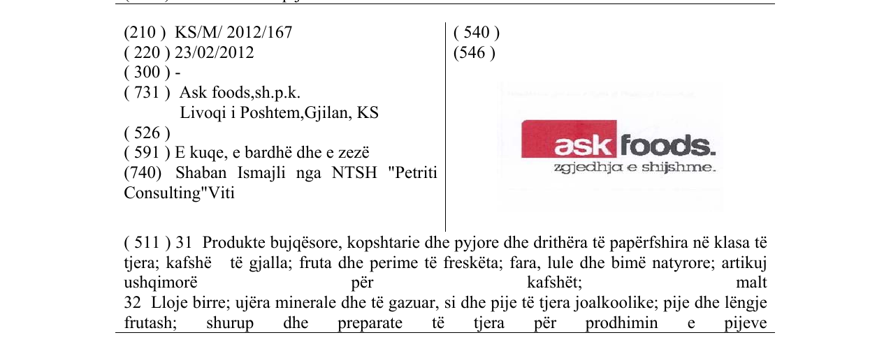 Zëri i markës ask foods. në buletin