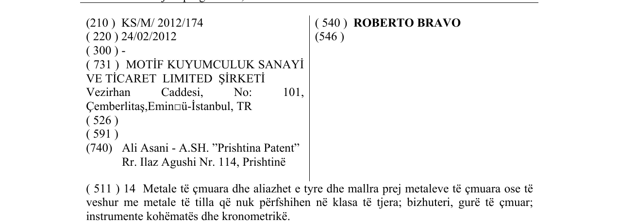 Zëri i markës ROBERTO BRAVO në buletin