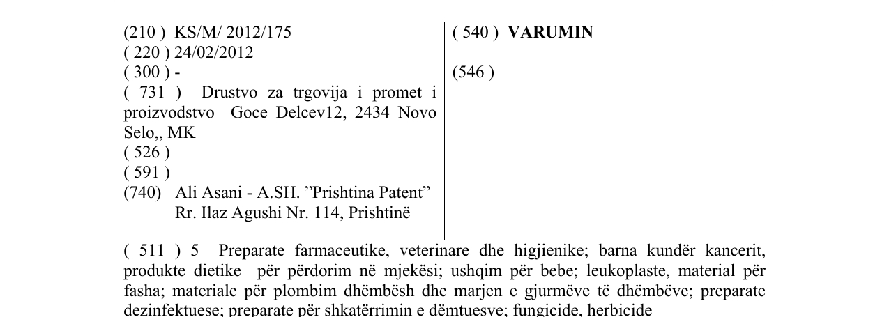Zëri i markës VARUMIN në buletin