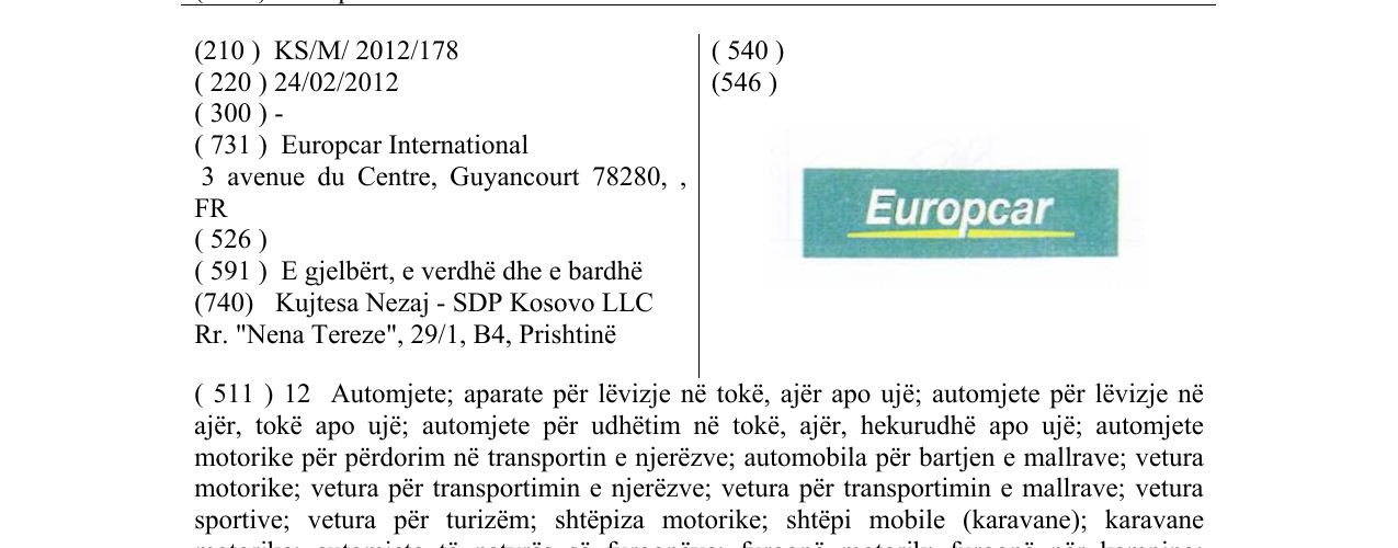 Zëri i markës Europcar në buletin