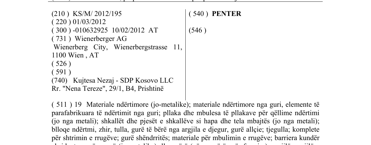 Zëri i markës PENTER në buletin