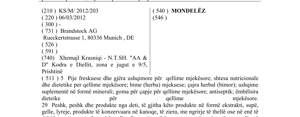 Zëri i markës MONDELĒZ në buletin