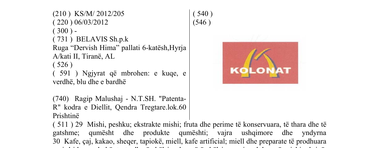 Zëri i markës KOLONAT në buletin