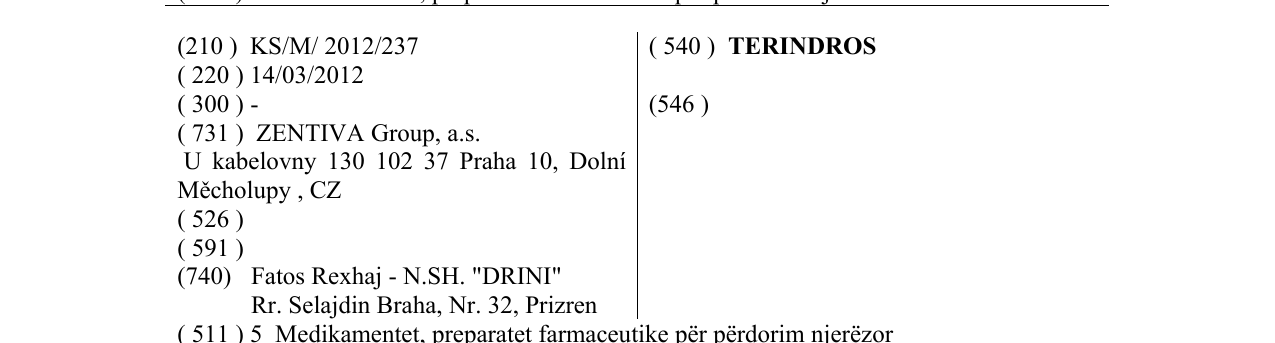 Zëri i markës TERINDROS në buletin