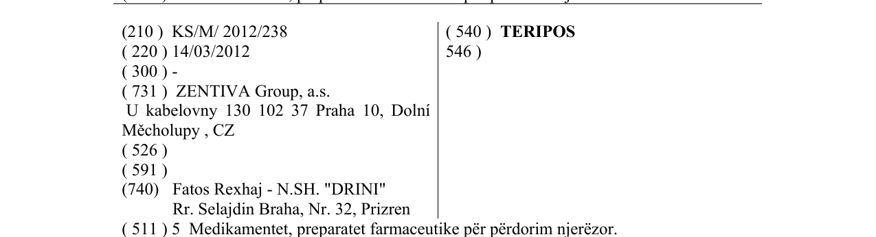 Zëri i markës TERIPOS 546 ) në buletin