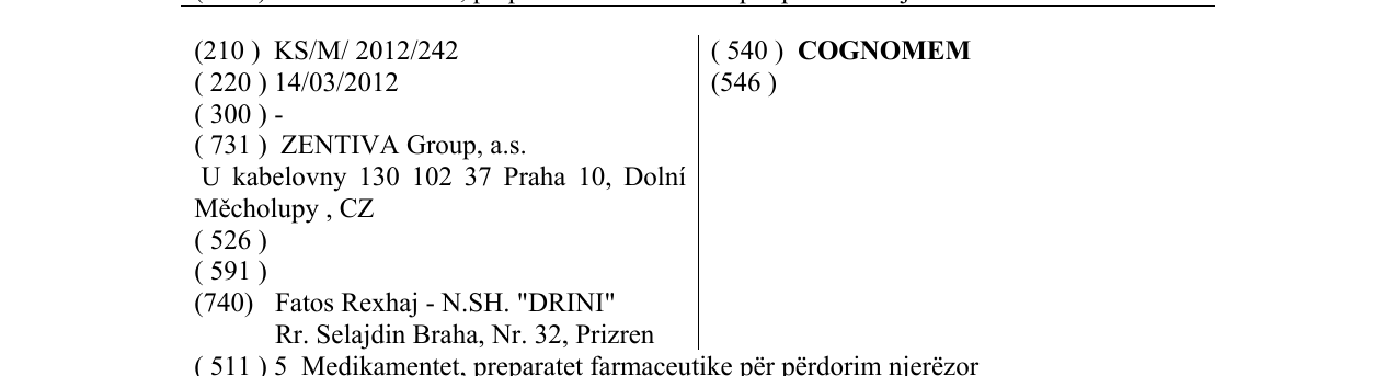 Zëri i markës COGNOMEM në buletin