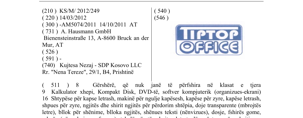 Zëri i markës TIPTOP OFFICE në buletin