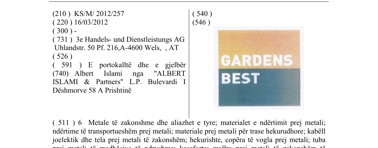 Zëri i markës GARDENS BEST në buletin