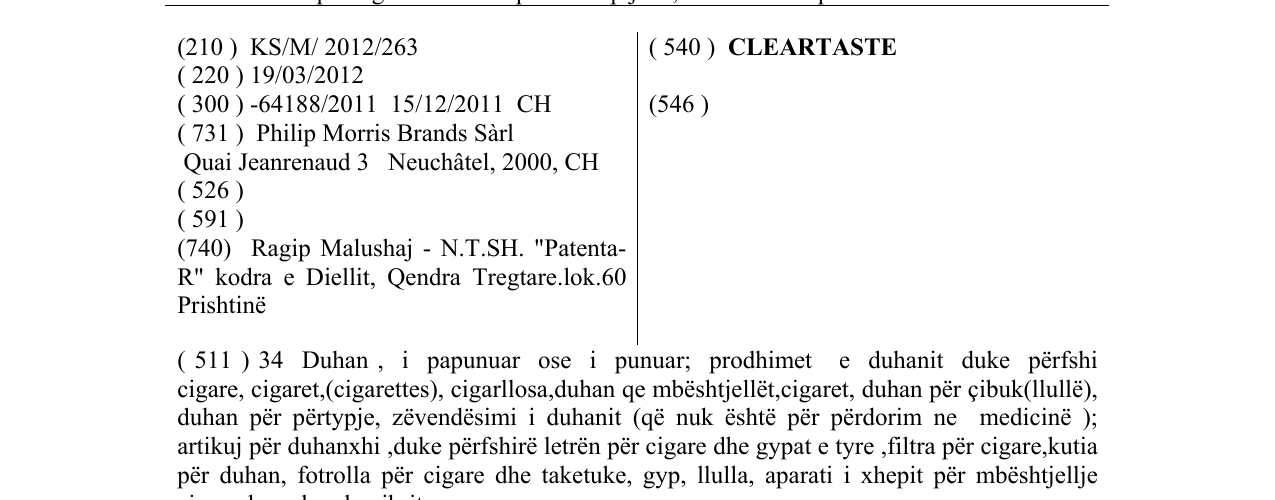 Zëri i markës CLEARTASTE në buletin