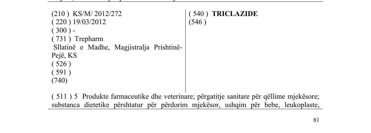 Zëri i markës TRICLAZIDE në buletin
