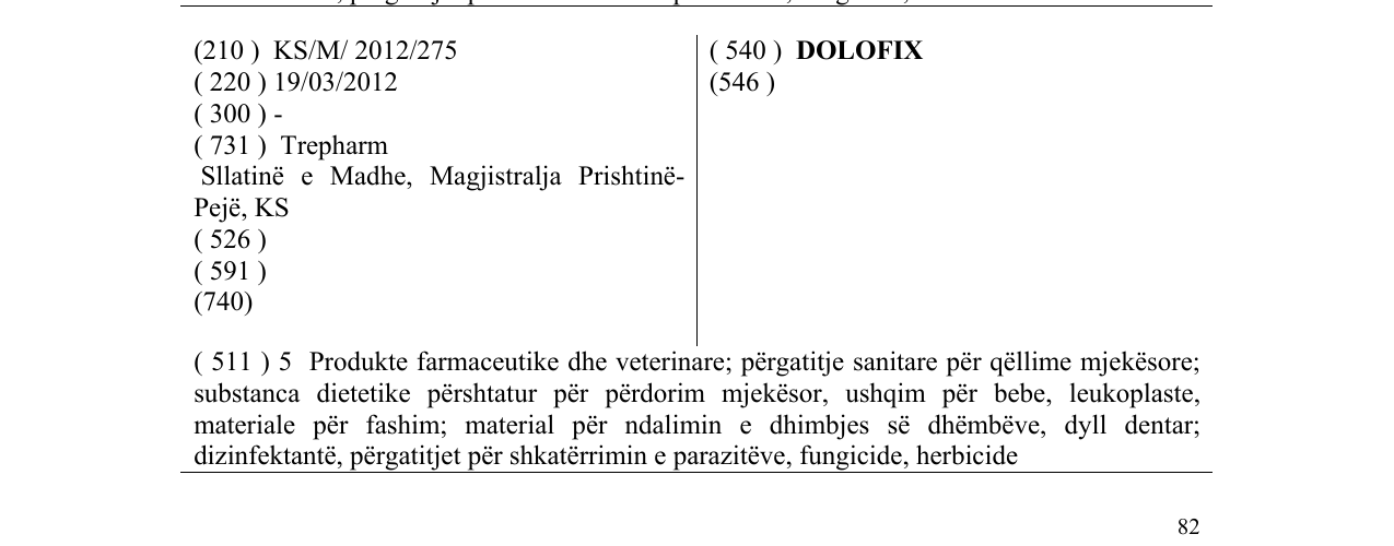Zëri i markës DOLOFIX në buletin