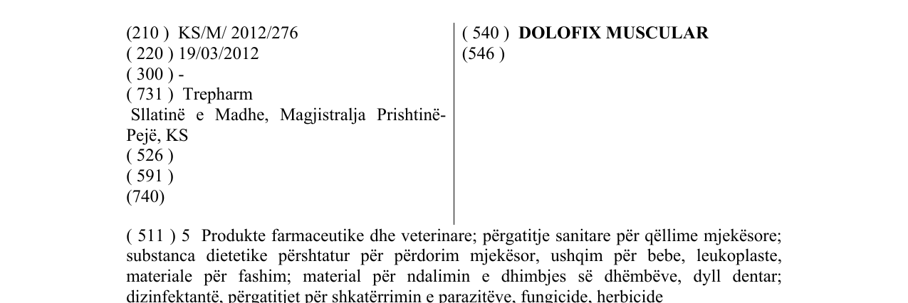 Zëri i markës DOLOFIX MUSCULAR në buletin