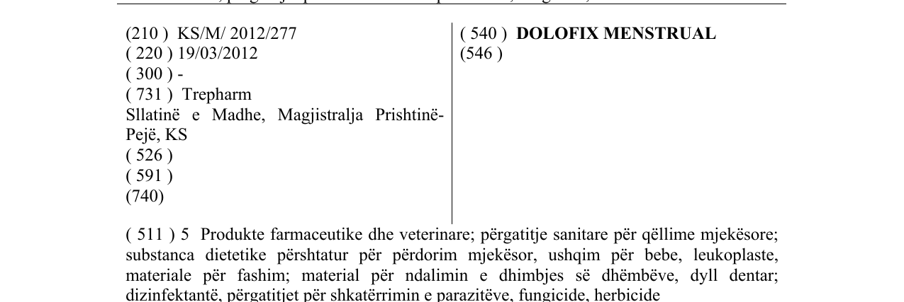 Zëri i markës DOLOFIX MENSTRUAL në buletin