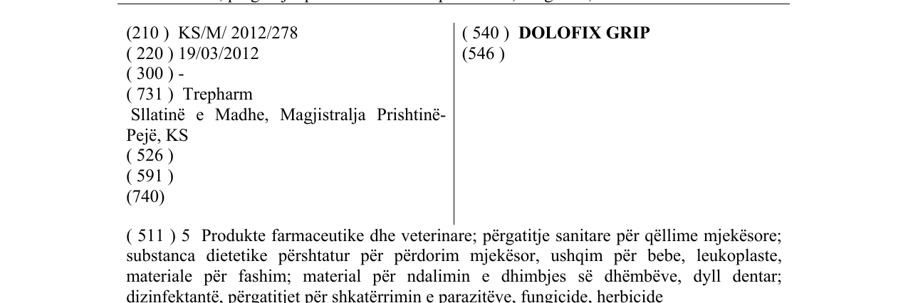 Zëri i markës DOLOFIX GRIP në buletin