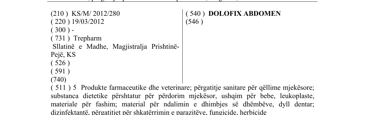 Zëri i markës DOLOFIX ABDOMEN në buletin