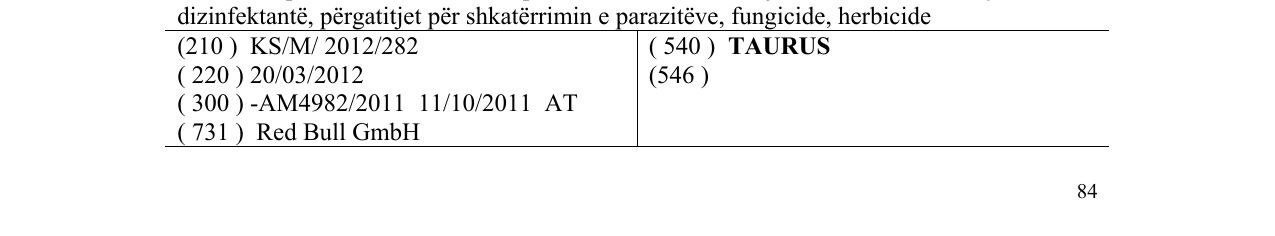 L'inscription de la marque TAURUS au bulletin