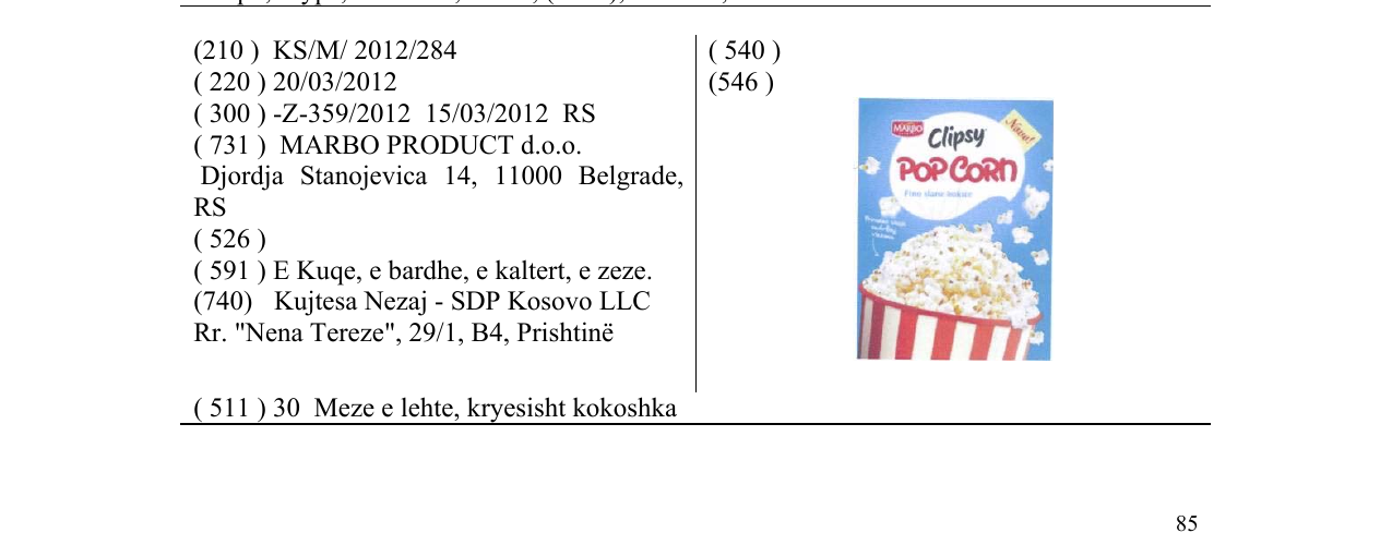 Zëri i markës Clipsy POP CORN në buletin