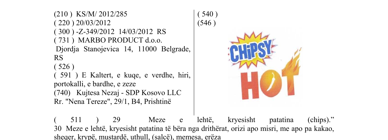 Zëri i markës CHiPSY HOT në buletin