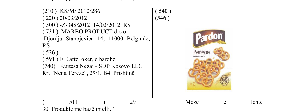 Zëri i markës Pardon Perece në buletin
