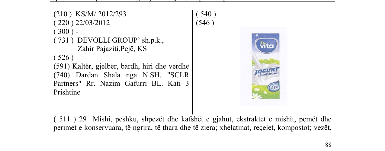 Zëri i markës vita Jogurt në buletin