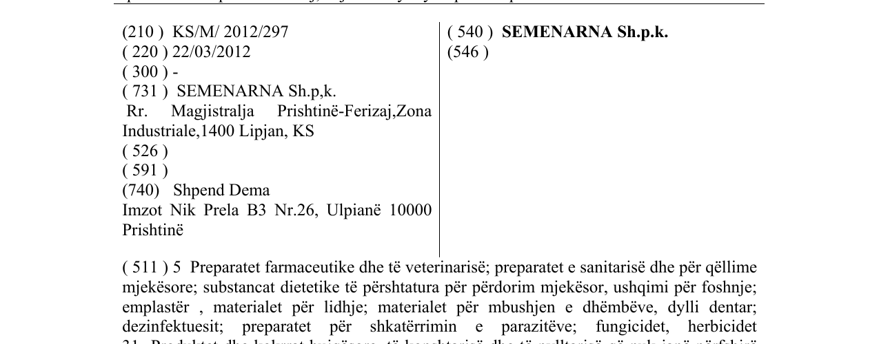 Zëri i markës SEMENARNA Sh.p.k. në buletin