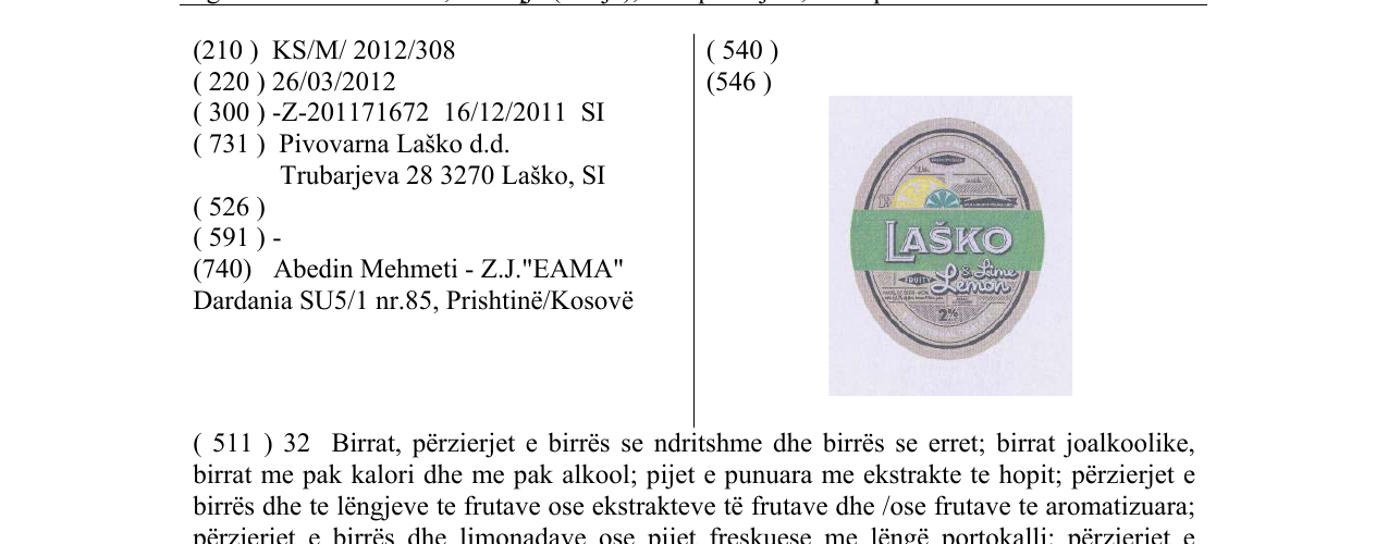 Zëri i markës LAŠKO Lemon & Lime në buletin