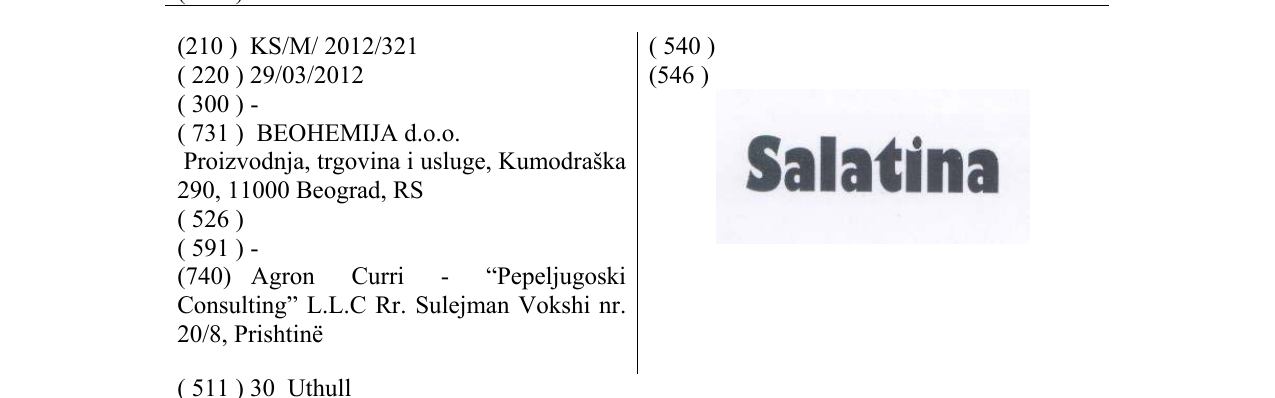 Zëri i markës Salatina në buletin