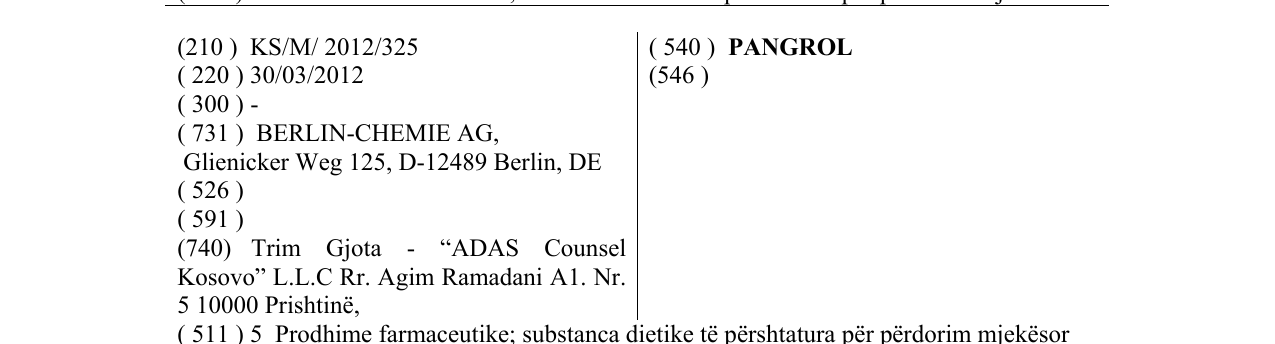 Zëri i markës PANGROL në buletin