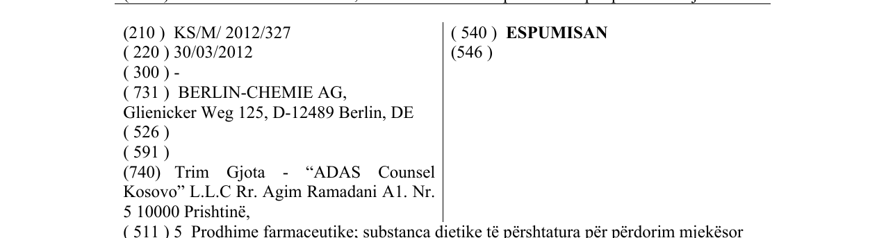 Zëri i markës ESPUMISAN në buletin