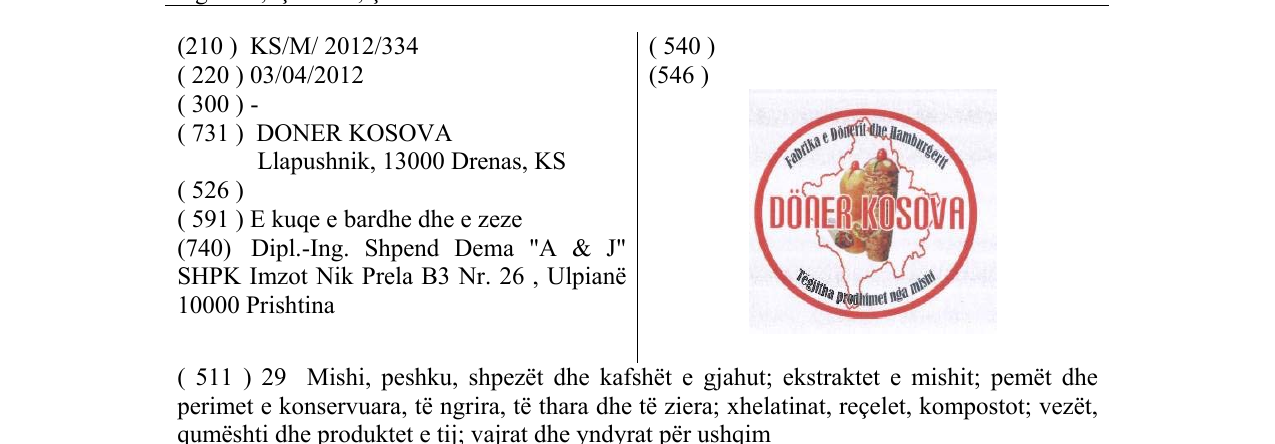 Zëri i markës DÖNER KOSOVA në buletin