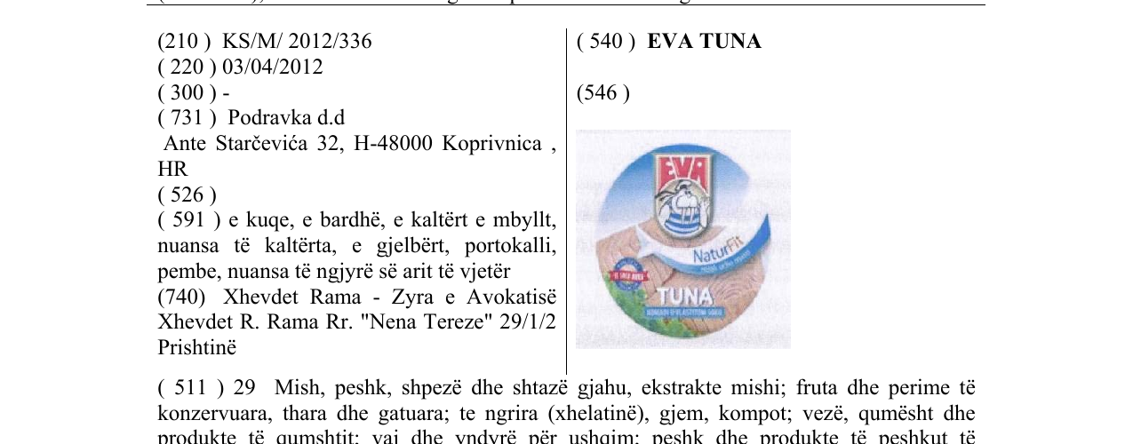 Zëri i markës EVA TUNA në buletin