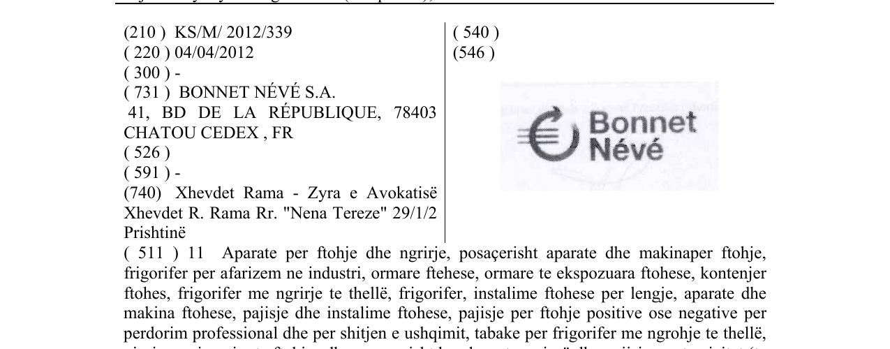 Zëri i markës Bonnet Névé në buletin