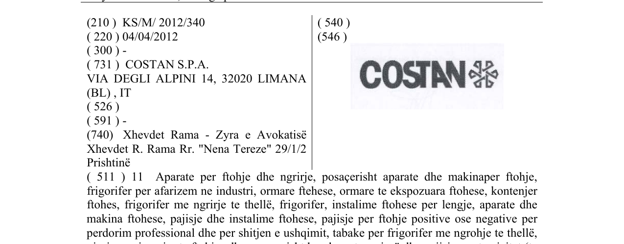 Zëri i markës COSTAN në buletin