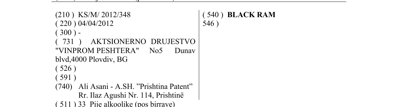 Zëri i markës BLACK RAM 546 ) në buletin