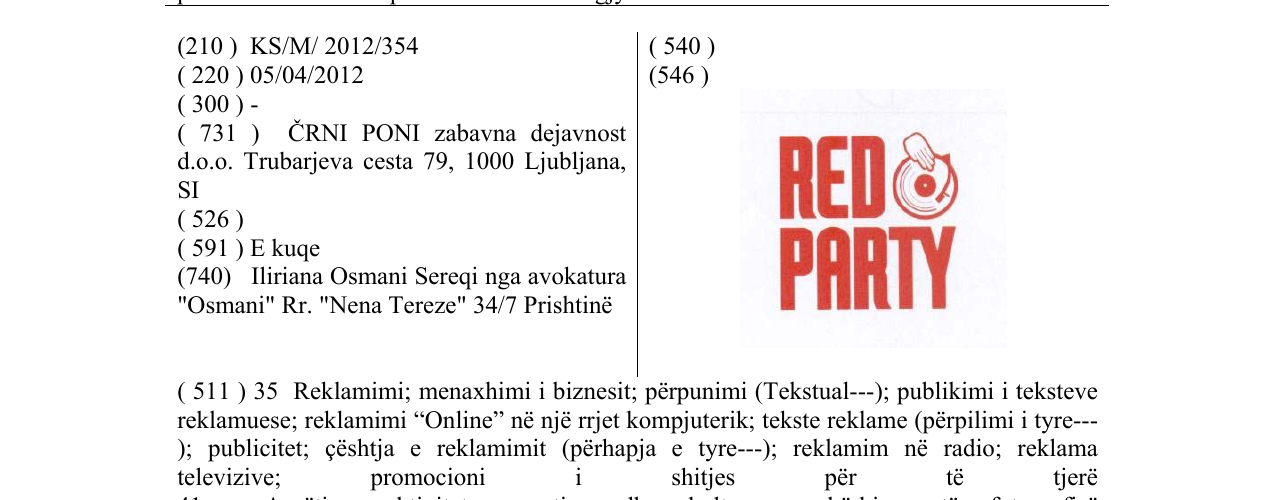Zëri i markës RED PARTY në buletin