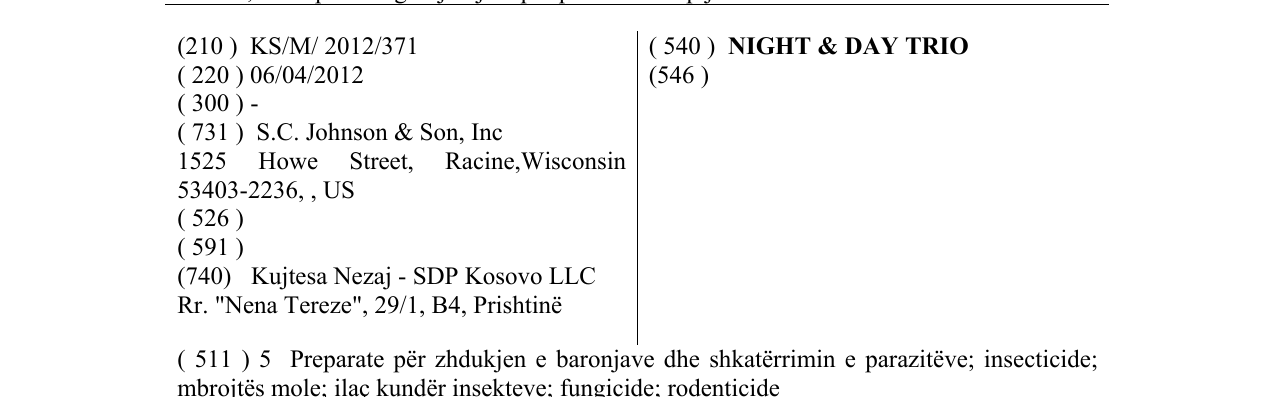 Zëri i markës NIGHT & DAY TRIO në buletin